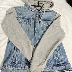 Denim and Gray Hoodie Jacket